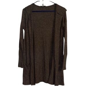 American Eagle Hooded Ribbed Open Brown Sweater Cardigan